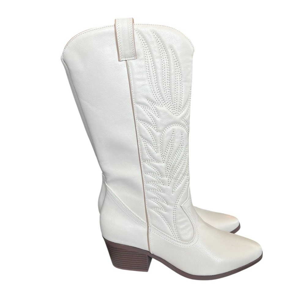 NIB Qupid 7.5 White Knee High Cowboy Cowgirl Boots Western - Picture 3 of 8